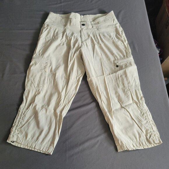 WindRiver Capri Pants Womens 10 Cream Brown Outdoor Cargo Pockets Stretch Hiking - Picture 1 of 12